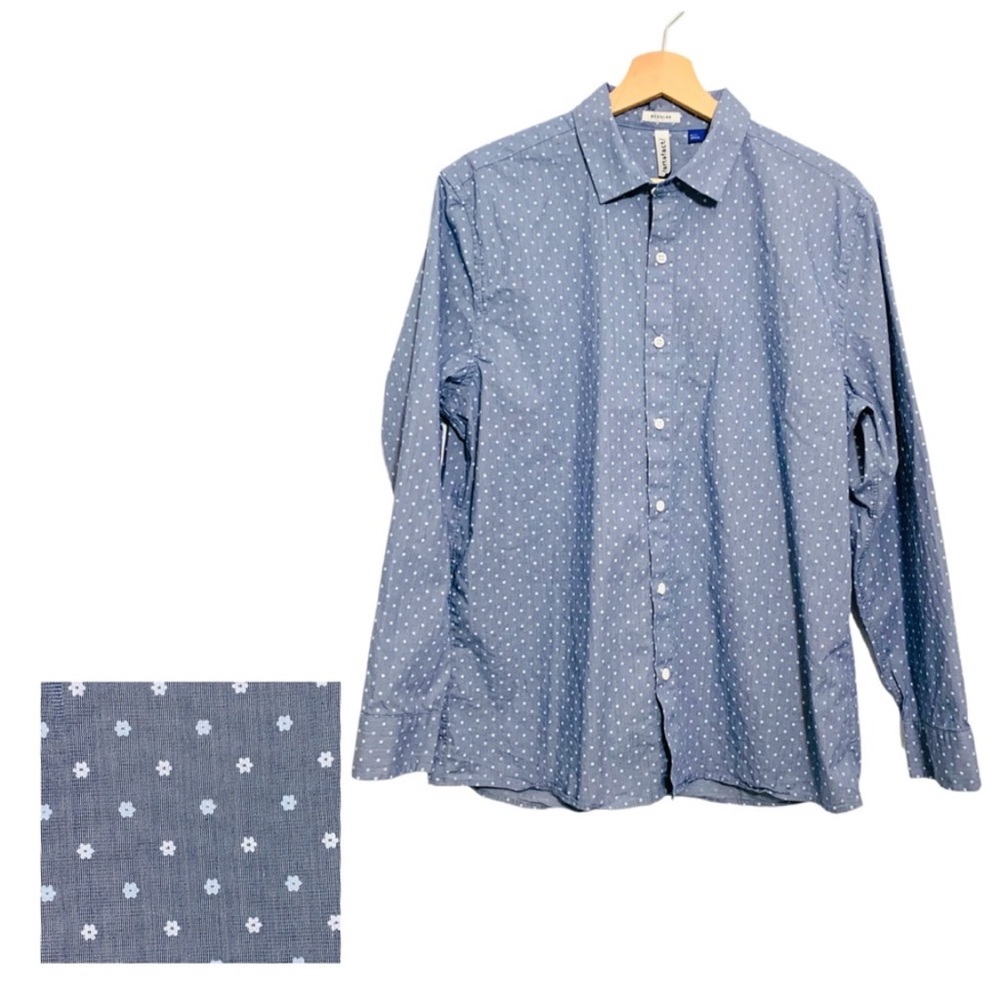 Artefact Mens Button Up Stockholm Stretch Cotton Shirt Blue Long Sleeve Medium